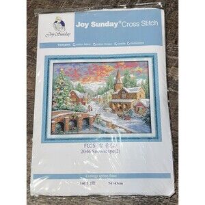 Joy Sunday Counted Cross Stitch Kit Snowscape 14 Count 54 x 43" Framed Printed